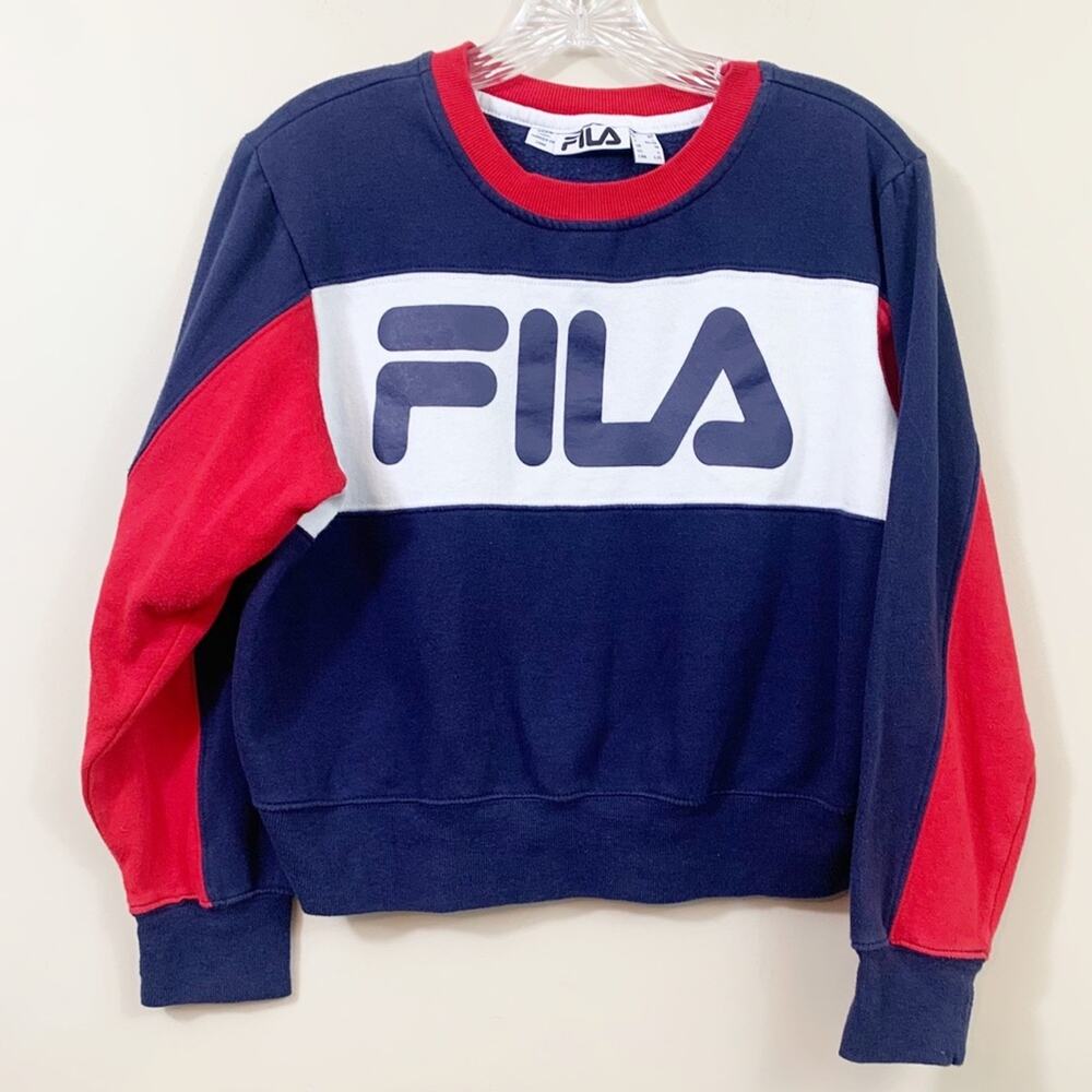 Fila Logo Long Sleeve Crop Navy/Red/White Sweater Shirt